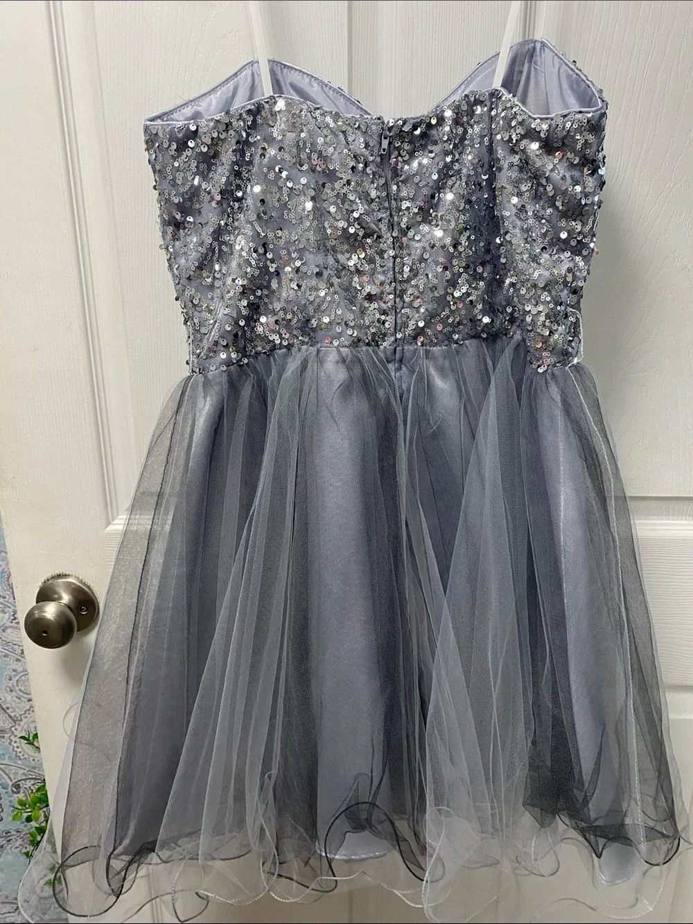 Sparkle Strapless Girls' Grey Sequin Tulle Dress